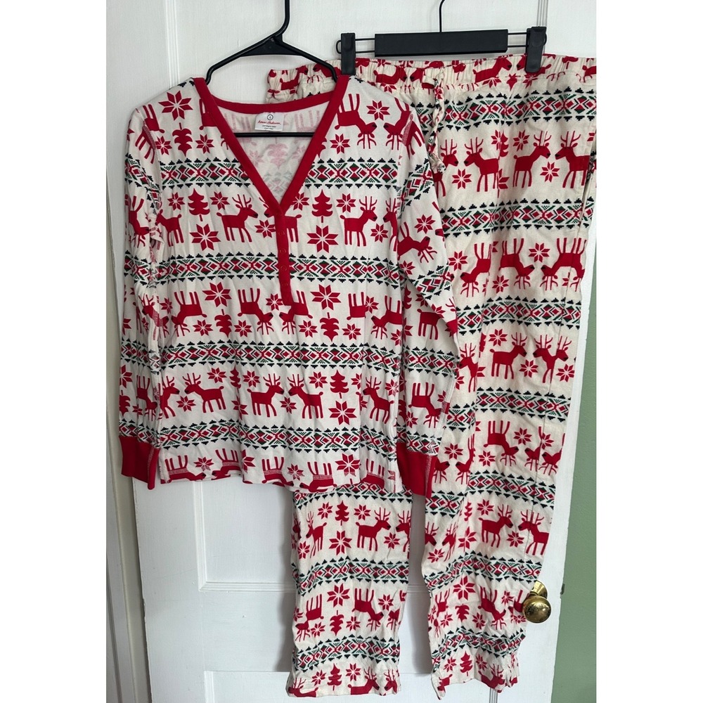 Hanna Andersson Size L Dear Deer Women's Pajama Top & Flannel Bottoms Set